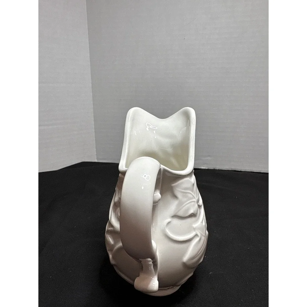 Villa Verde White Ceramic Pitcher Embossed‎ Leaf Detail Creamer Serving